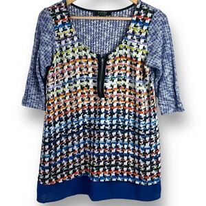 Poeme‎ By Citron Women's M Santa Monica Colorful Mixed Media Top Art To Wear